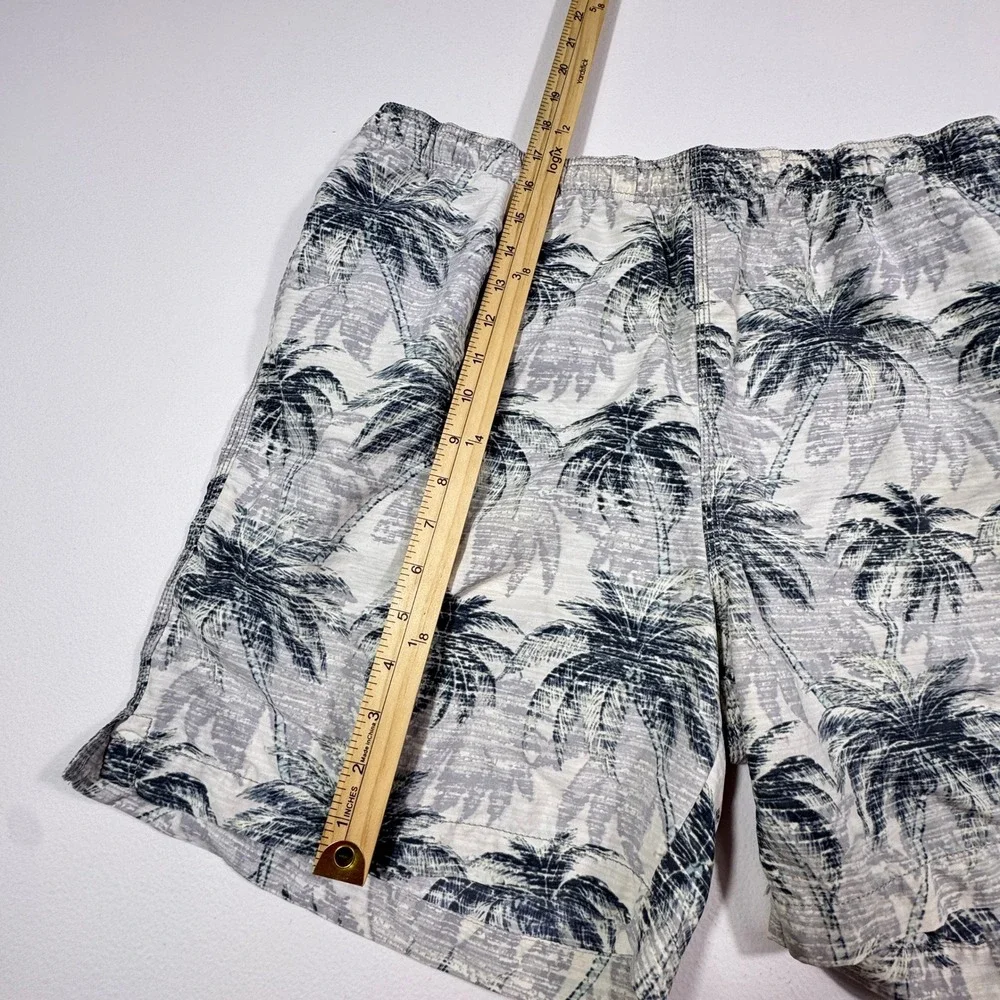 Tommy Bahama Relax Mens Large Swim Trunks Grey Navy Palm Tree Nylon Mesh Lined‎